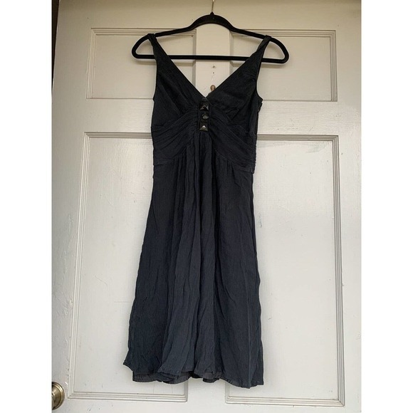 Express Black Silk Ruffled Deep‎ V Neck Cut Sleeveless Dress Size 2 Jeweled Y2k - Picture 1 of 5